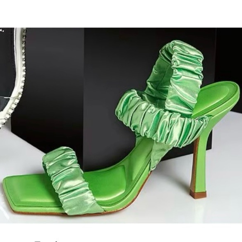 Gianni Bini Vanya Matte Satin Scrunched Square Toe Heel in Apple Green
